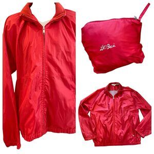 Vintage L L BEAN Jacket Shell Mens XL TALL Red Packable Nylon Full Zip